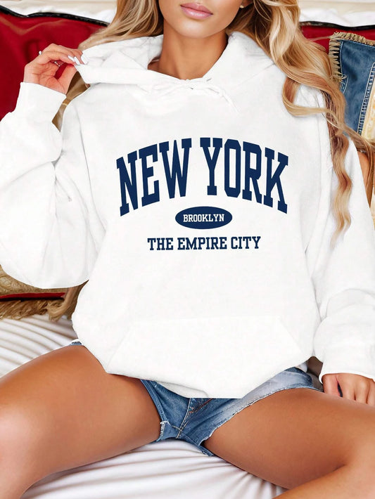 New York City Brooklyn Creative Letter Printed Female Hoodies Multicolor