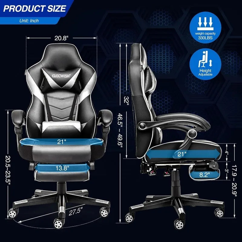 ARTET Gaming Chair with Massage High Back Computer Chair with Footrest Headrest