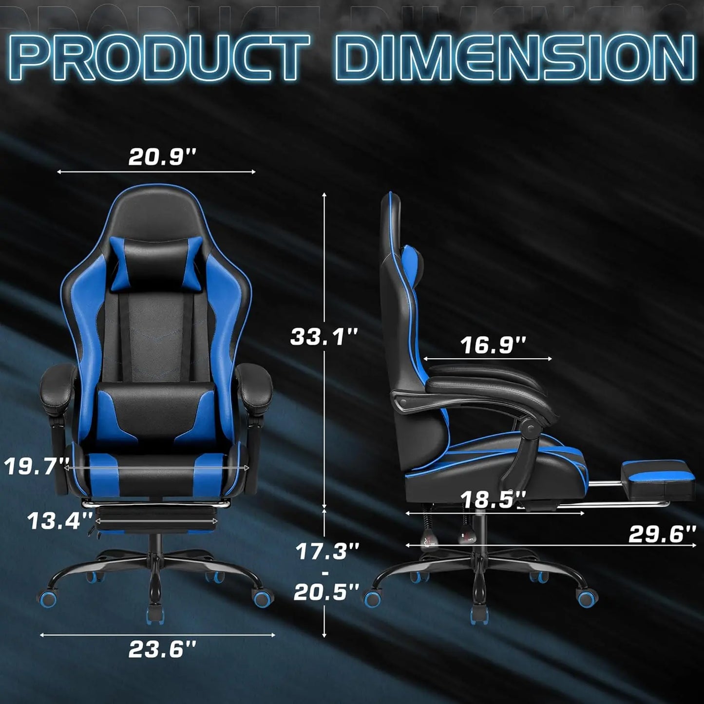 Gaming Chair, Video Game Chair with Footrest and Massage Lumbar Support,