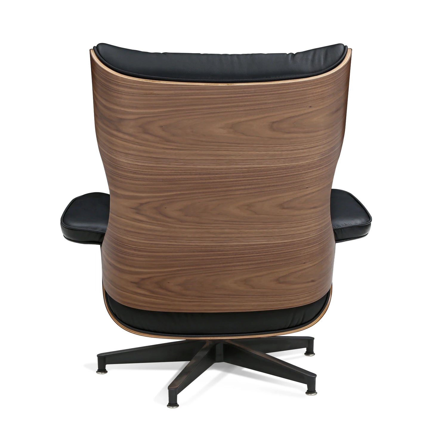 Mid-century Modern Lounge chair With ottoman genuine leather Walnut Black