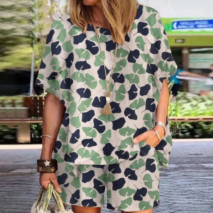 Summer Fashion New Women's Set Polka Dot Print Round Neck Loose Short Sleeve