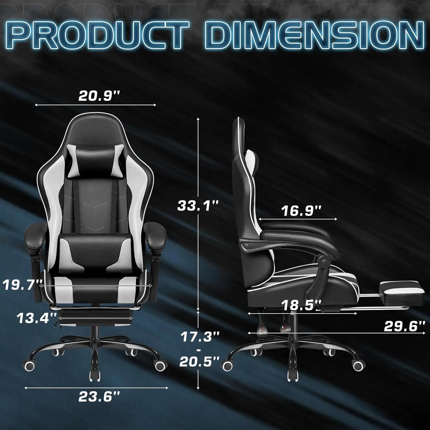 Gaming Chair, Video Game Chair with Footrest and Massage Lumbar Support,