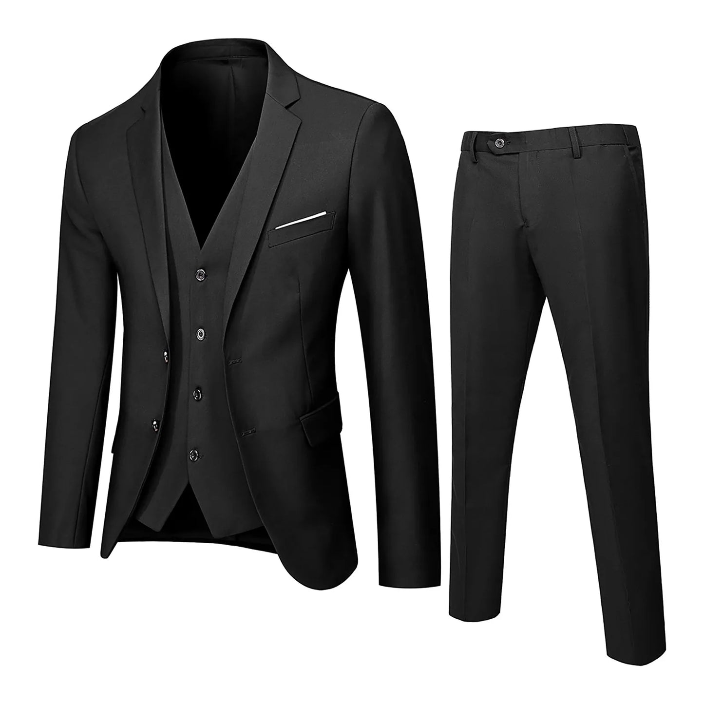 Men Blazers 3 Pieces Sets Business 2 Suits Vest Pants Blue Coats Wedding