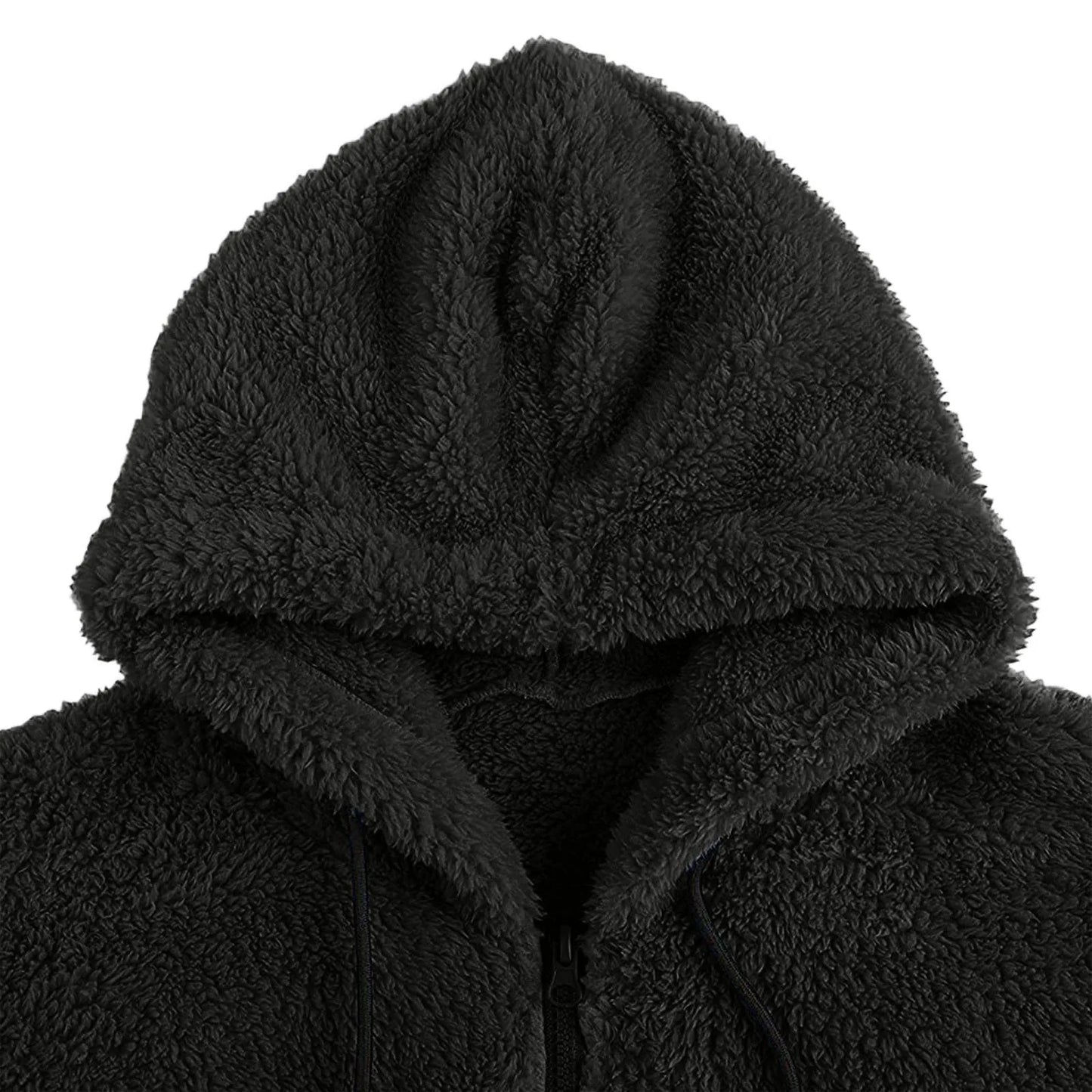 Men Coat Winter Fleece Jacket Plush Zipper Hooded Solid Soft Cold-proof Thermal