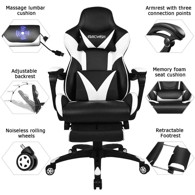 ARTET Gaming Chair with Massage High Back Computer Chair with Footrest Headrest