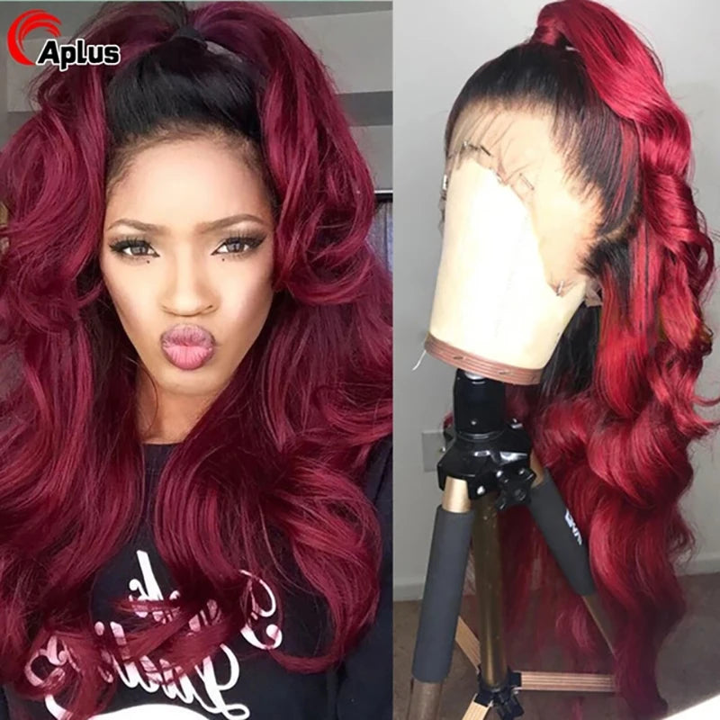1B 99J/Burgundy 13x4 Body Wave Lace Front Human Hair Wigs For Women HD Transparent Lace Frontal Wig Colored Red Human Hair Wig