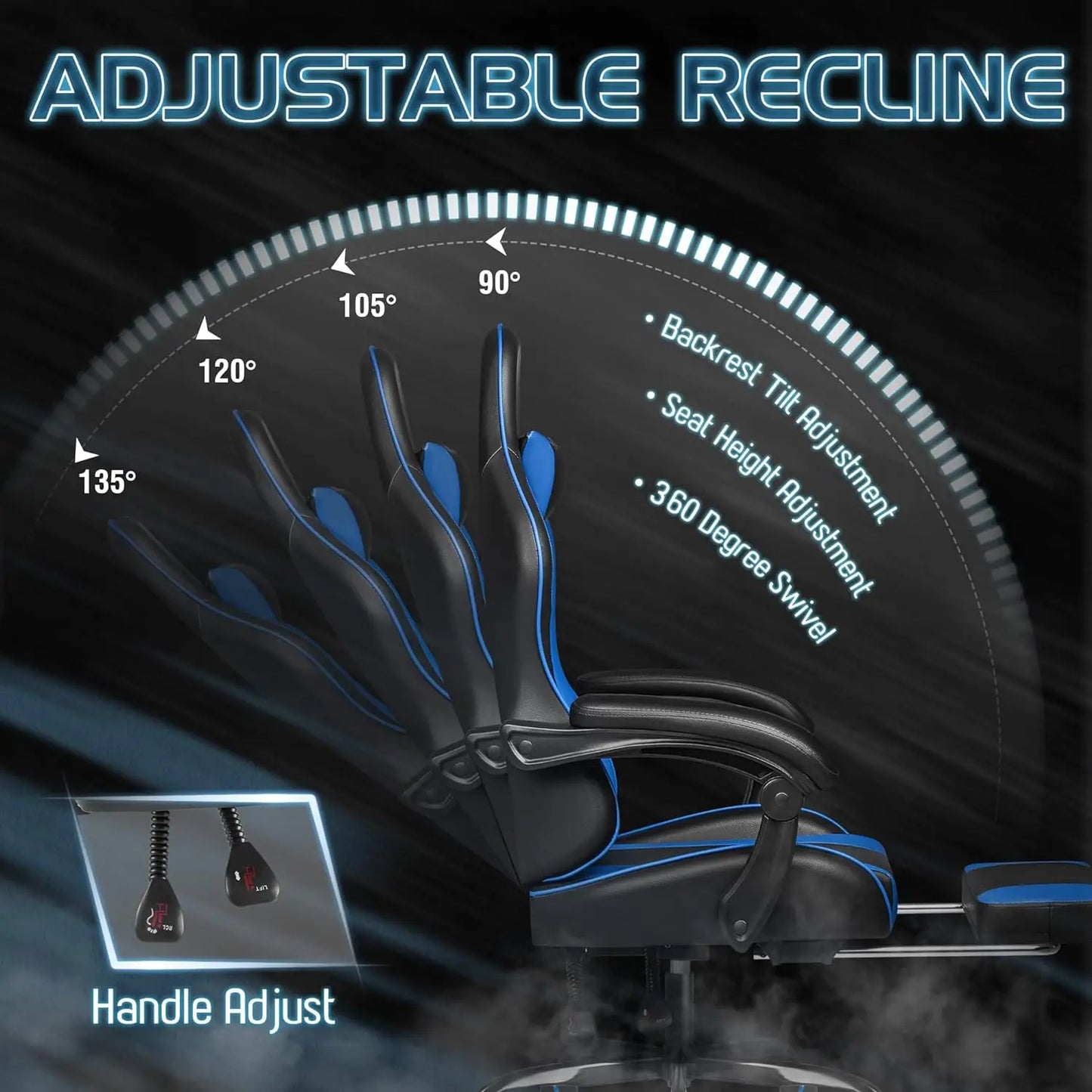 Gaming Chair, Video Game Chair with Footrest and Massage Lumbar Support,