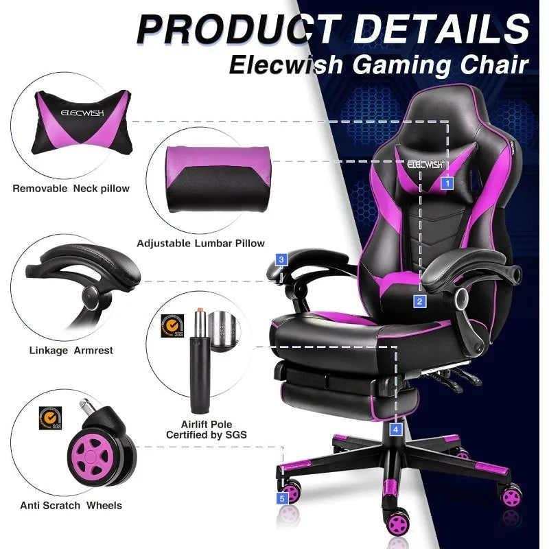 ARTET Gaming Chair with Massage High Back Computer Chair with Footrest Headrest