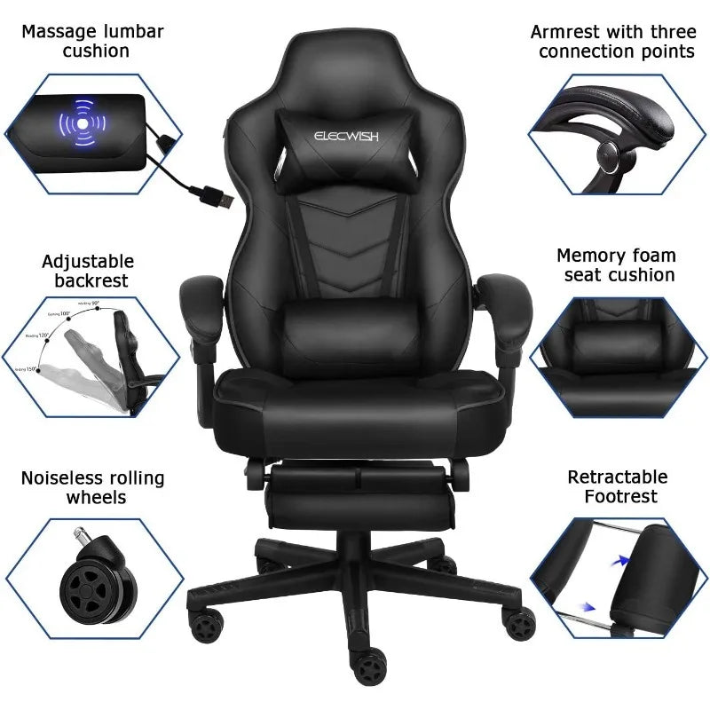 ARTET Gaming Chair with Massage High Back Computer Chair with Footrest Headrest