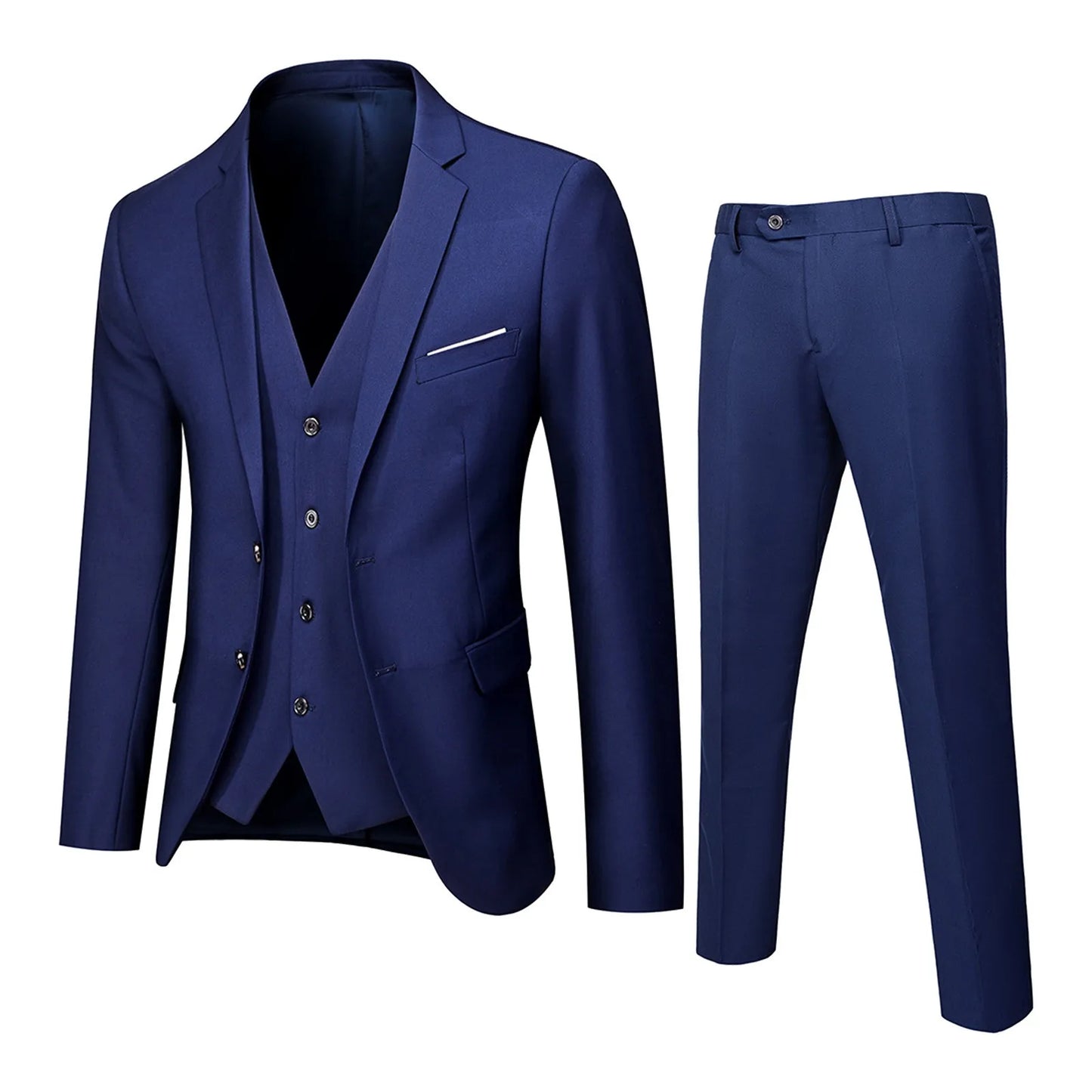 Men Blazers 3 Pieces Sets Business 2 Suits Vest Pants Blue Coats Wedding