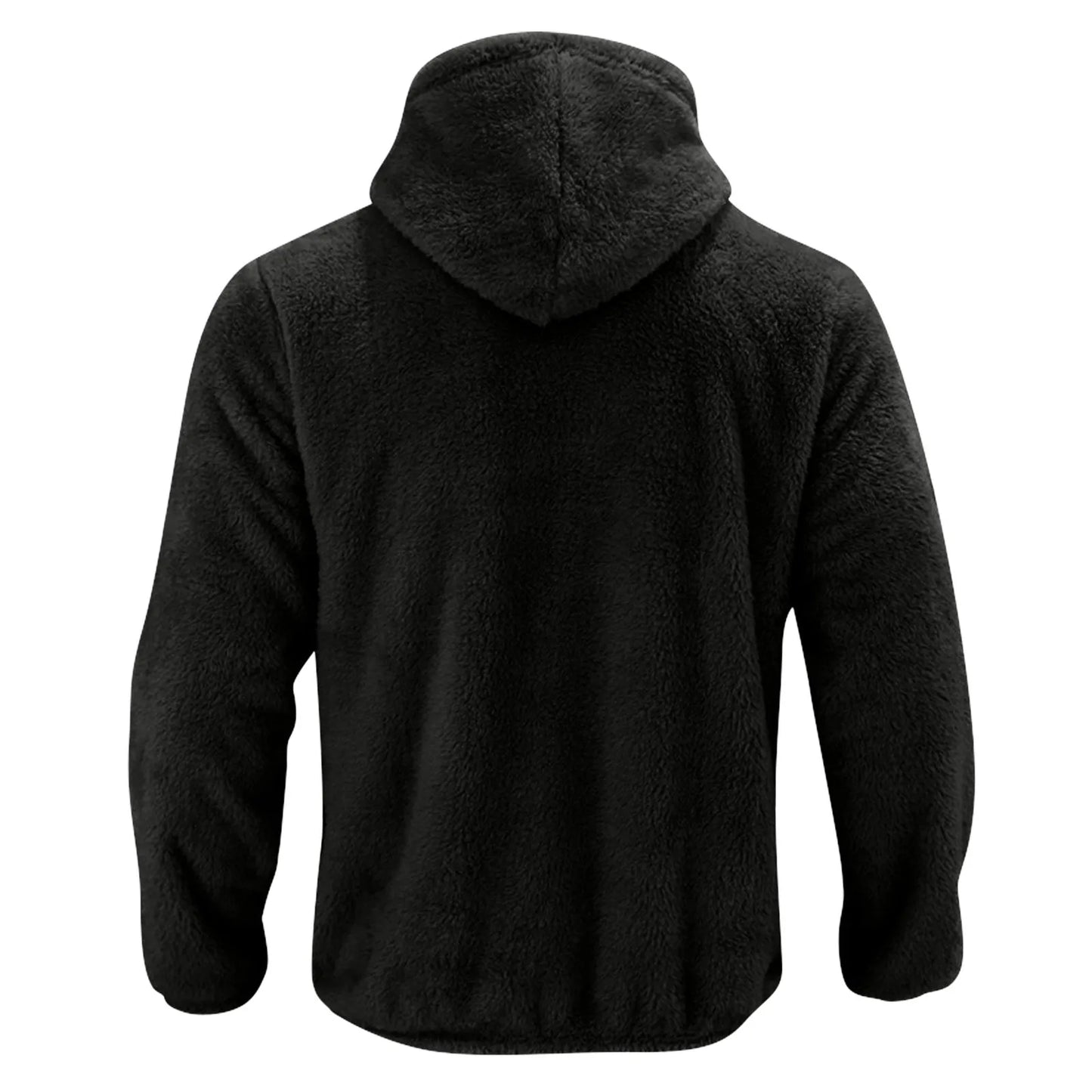 Men Coat Winter Fleece Jacket Plush Zipper Hooded Solid Soft Cold-proof Thermal