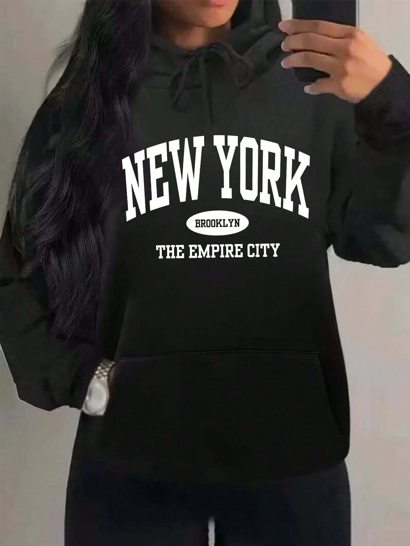 New York City Brooklyn Creative Letter Printed Female Hoodies Multicolor