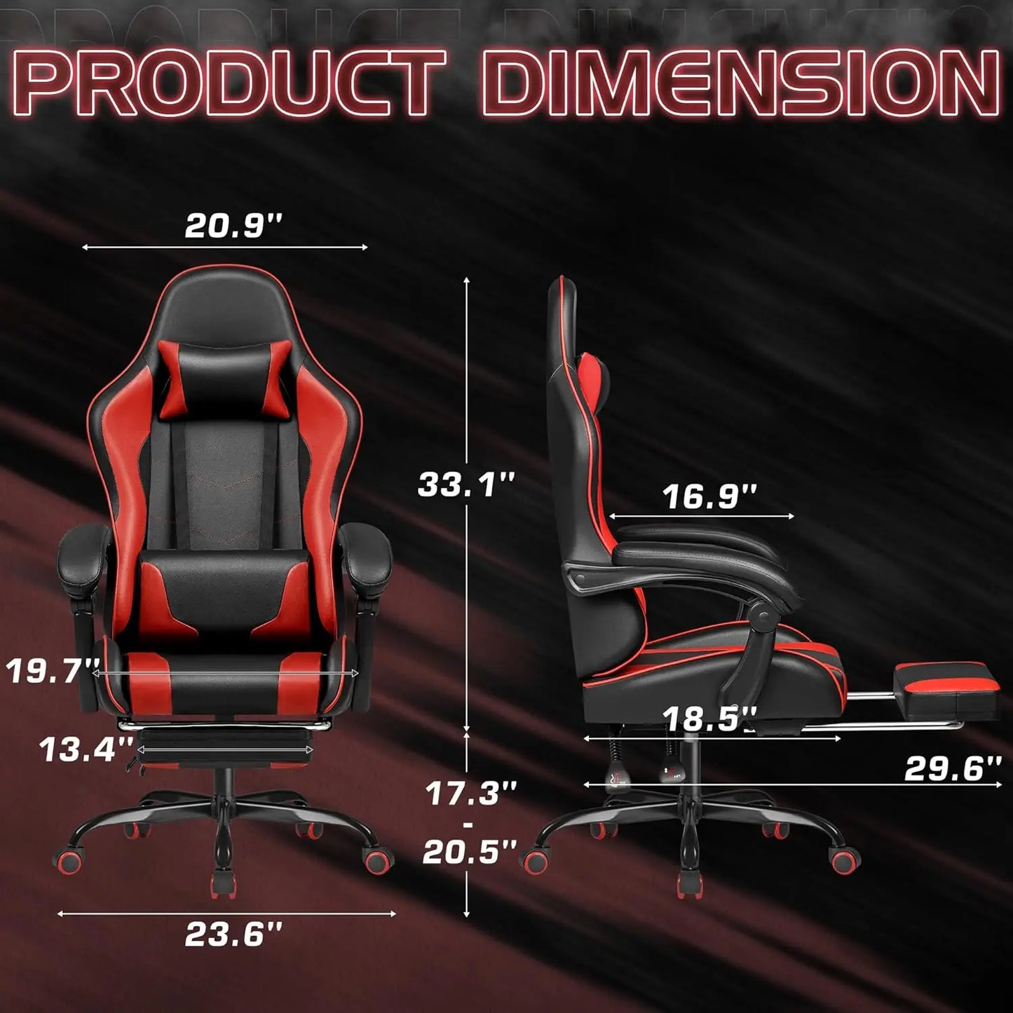Gaming Chair, Video Game Chair with Footrest and Massage Lumbar Support,