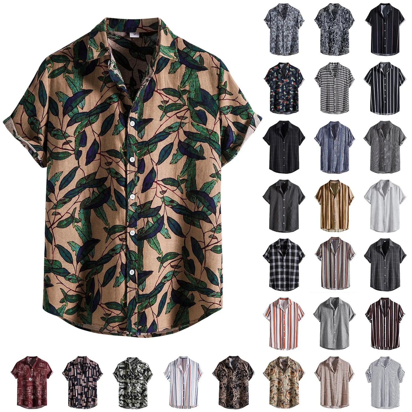 Summer Men Shirts Hawaiian Short Sleeve Work Shirt Men Plaid Print Blouse Men