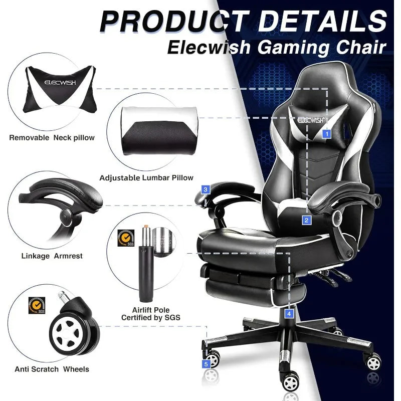 ARTET Gaming Chair with Massage High Back Computer Chair with Footrest Headrest
