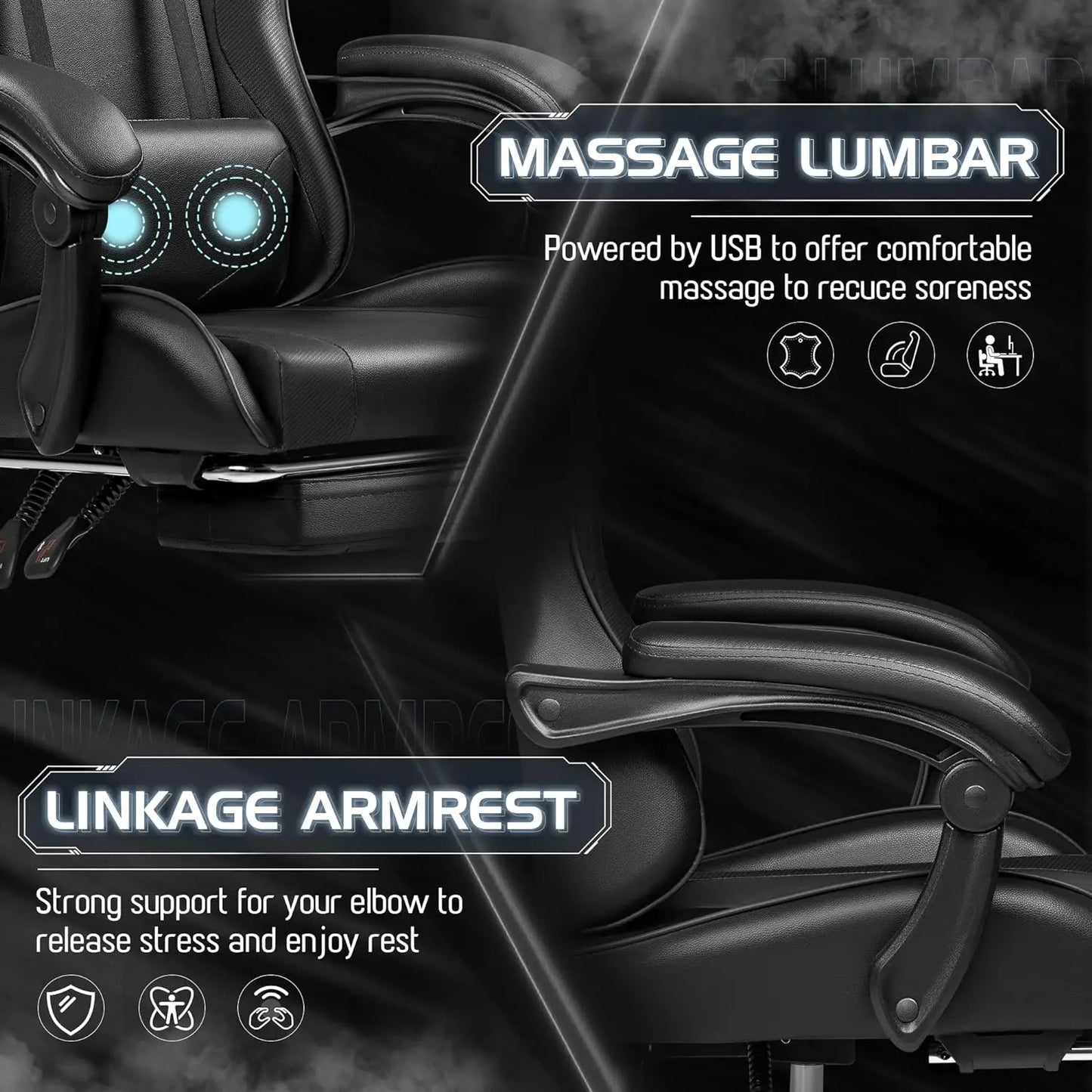 Gaming Chair, Video Game Chair with Footrest and Massage Lumbar Support,