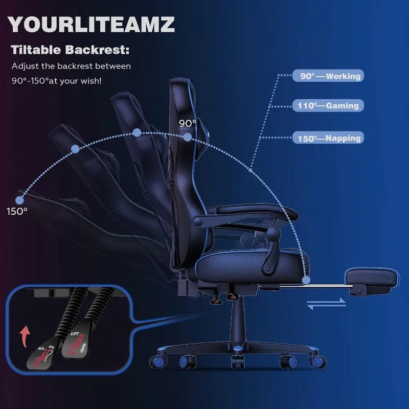 ARTET Gaming Chair with Massage High Back Computer Chair with Footrest Headrest