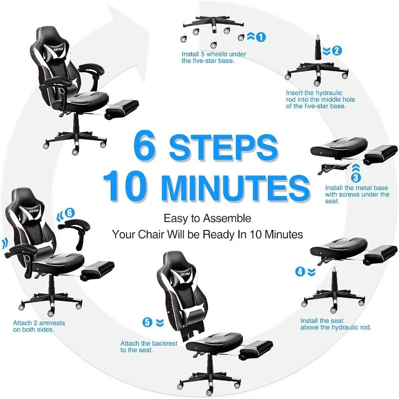 ARTET Gaming Chair with Massage High Back Computer Chair with Footrest Headrest