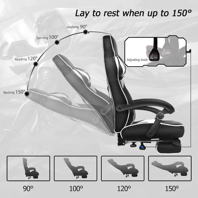 ARTET Gaming Chair with Massage High Back Computer Chair with Footrest Headrest
