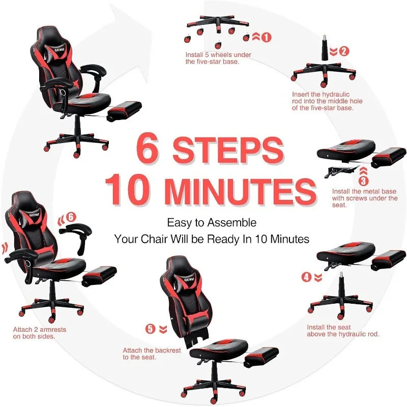 ARTET Gaming Chair with Massage High Back Computer Chair with Footrest Headrest