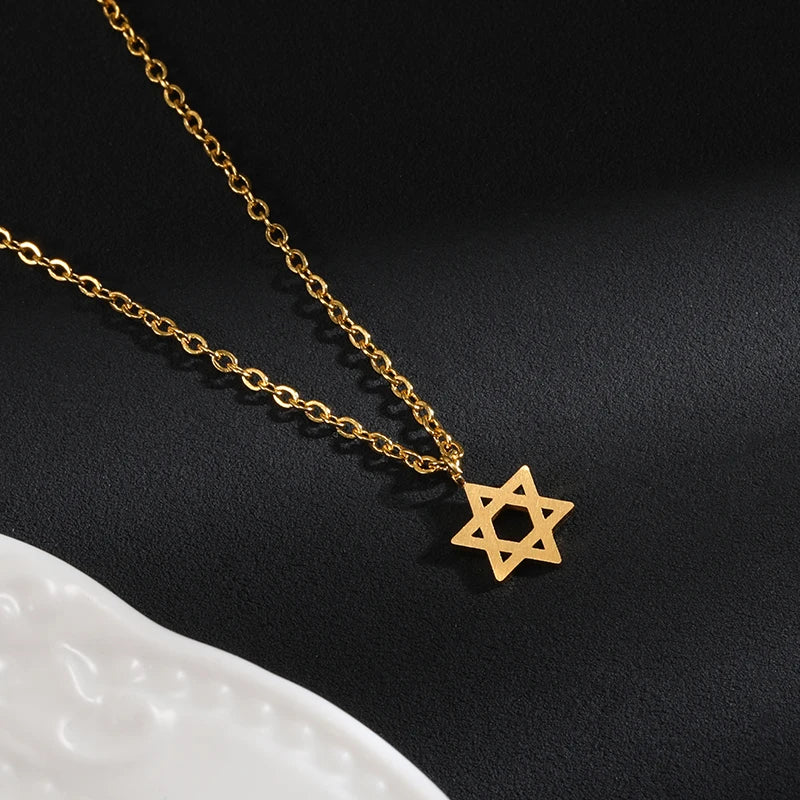 Jewelry Star of David Pendant Necklace for Women Chain Stainless Steel