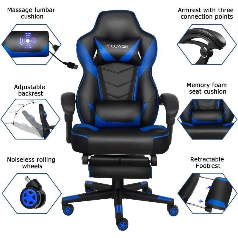 ARTET Gaming Chair with Massage High Back Computer Chair with Footrest Headrest