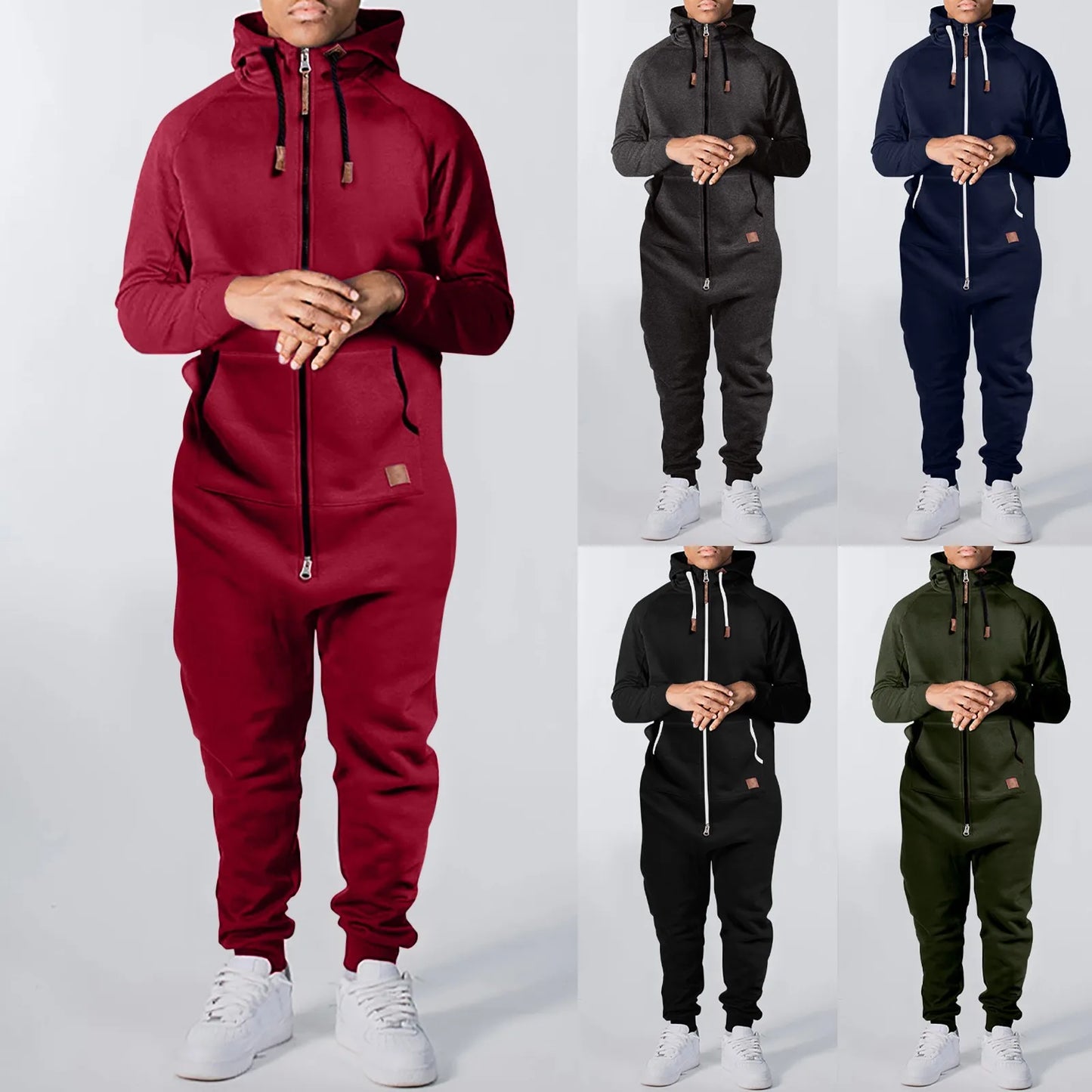 Men One-piece Garment Pajama Playsuit Zipper Hoodie