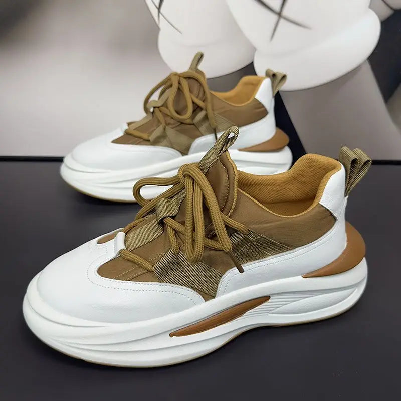 Fashion Men Designer Chunky Sneakers Board Shoes Casual Microfiber Leather Patchwork