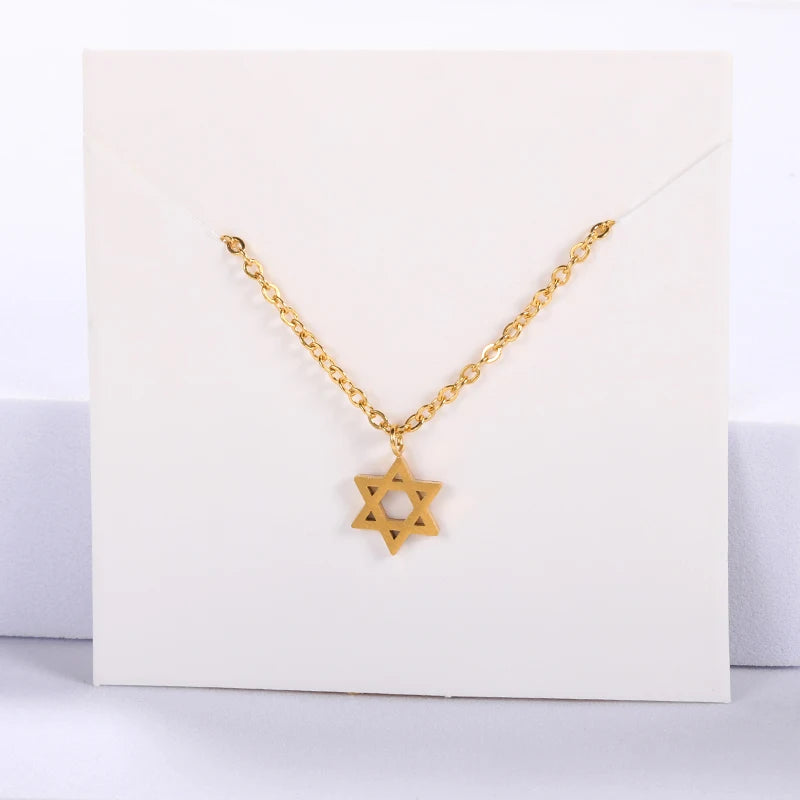 Jewelry Star of David Pendant Necklace for Women Chain Stainless Steel