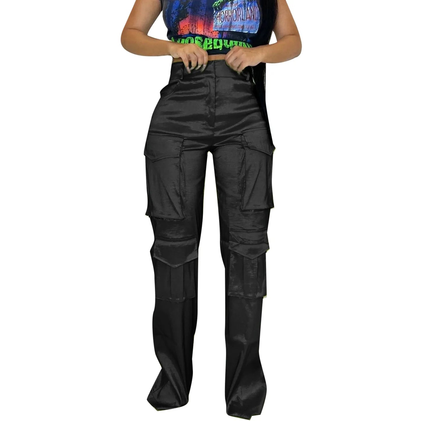 New Cargo Pants Female High Waist Wide Leg Trousers Women Fashion Pocket