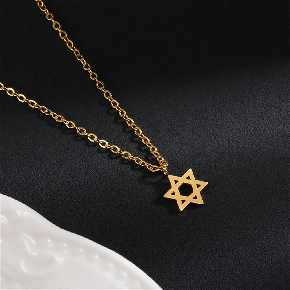 Jewelry Star of David Pendant Necklace for Women Chain Stainless Steel