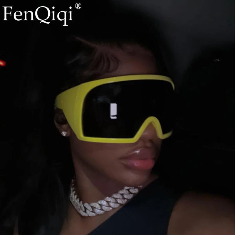 Oversized Punk One-piece Wrap Around Sunglasses Goggle Women Men Sun Glasses