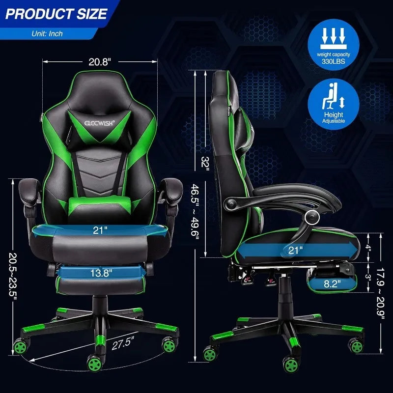 ARTET Gaming Chair with Massage High Back Computer Chair with Footrest Headrest