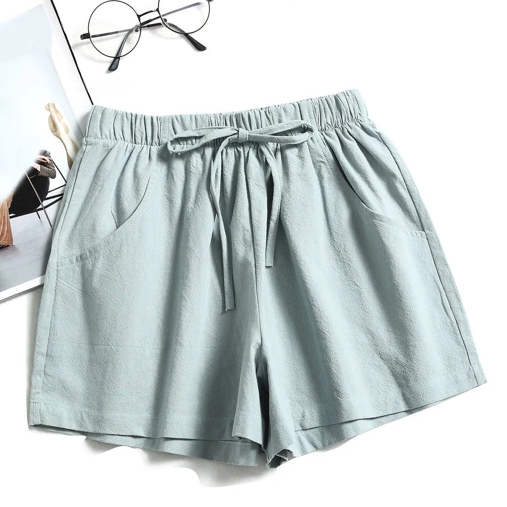 Women's Drawstring High Waist Solid Color Shorts Summer Loose Beach