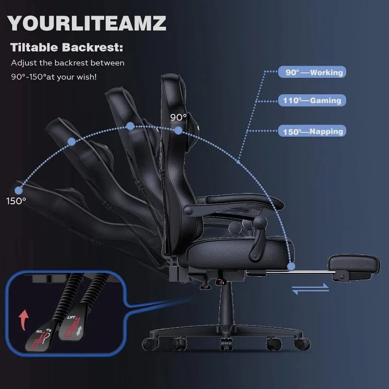 ARTET Gaming Chair with Massage High Back Computer Chair with Footrest Headrest