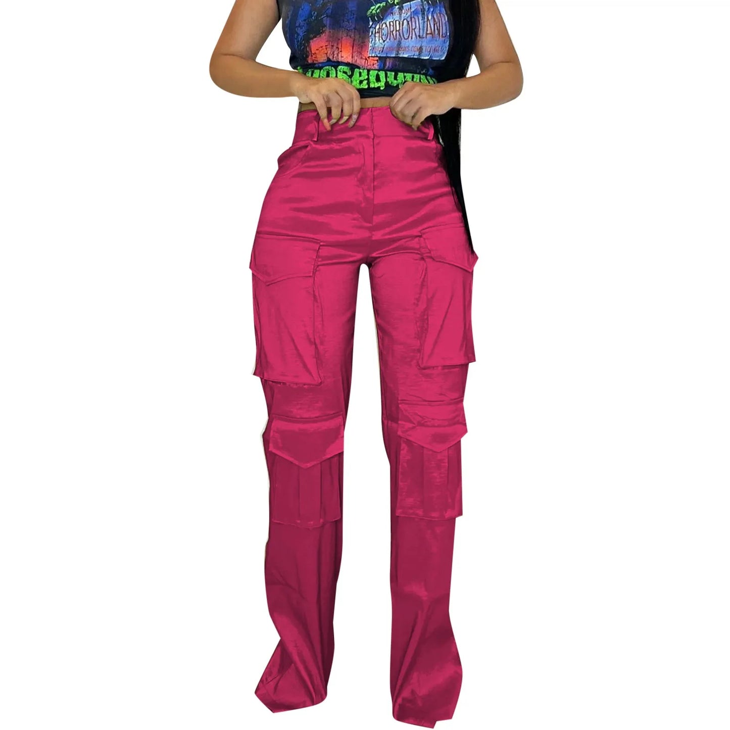 New Cargo Pants Female High Waist Wide Leg Trousers Women Fashion Pocket