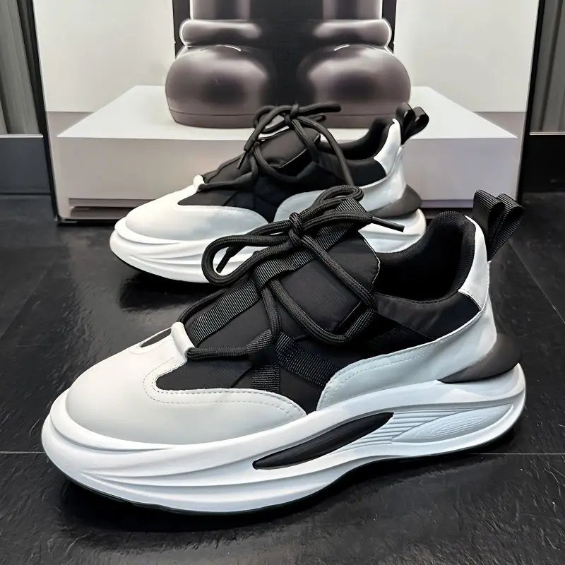 Fashion Men Designer Chunky Sneakers Board Shoes Casual Microfiber Leather Patchwork