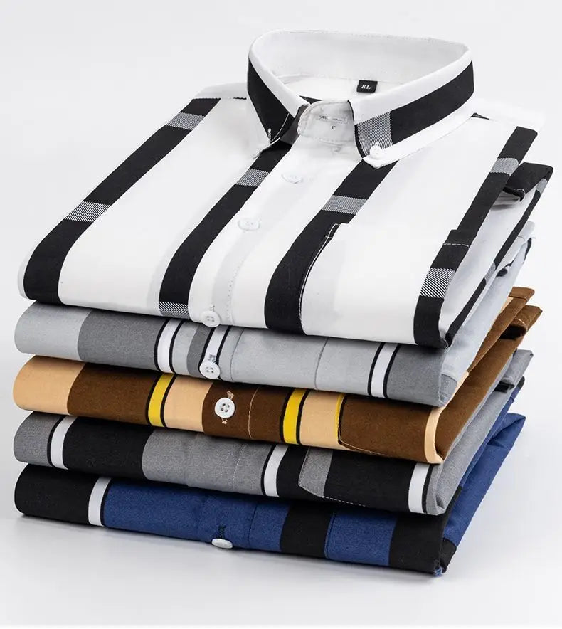 Y2k Spring and Autumn Men's Striped Shirt Long Sleeve Business Casual Square Collar
