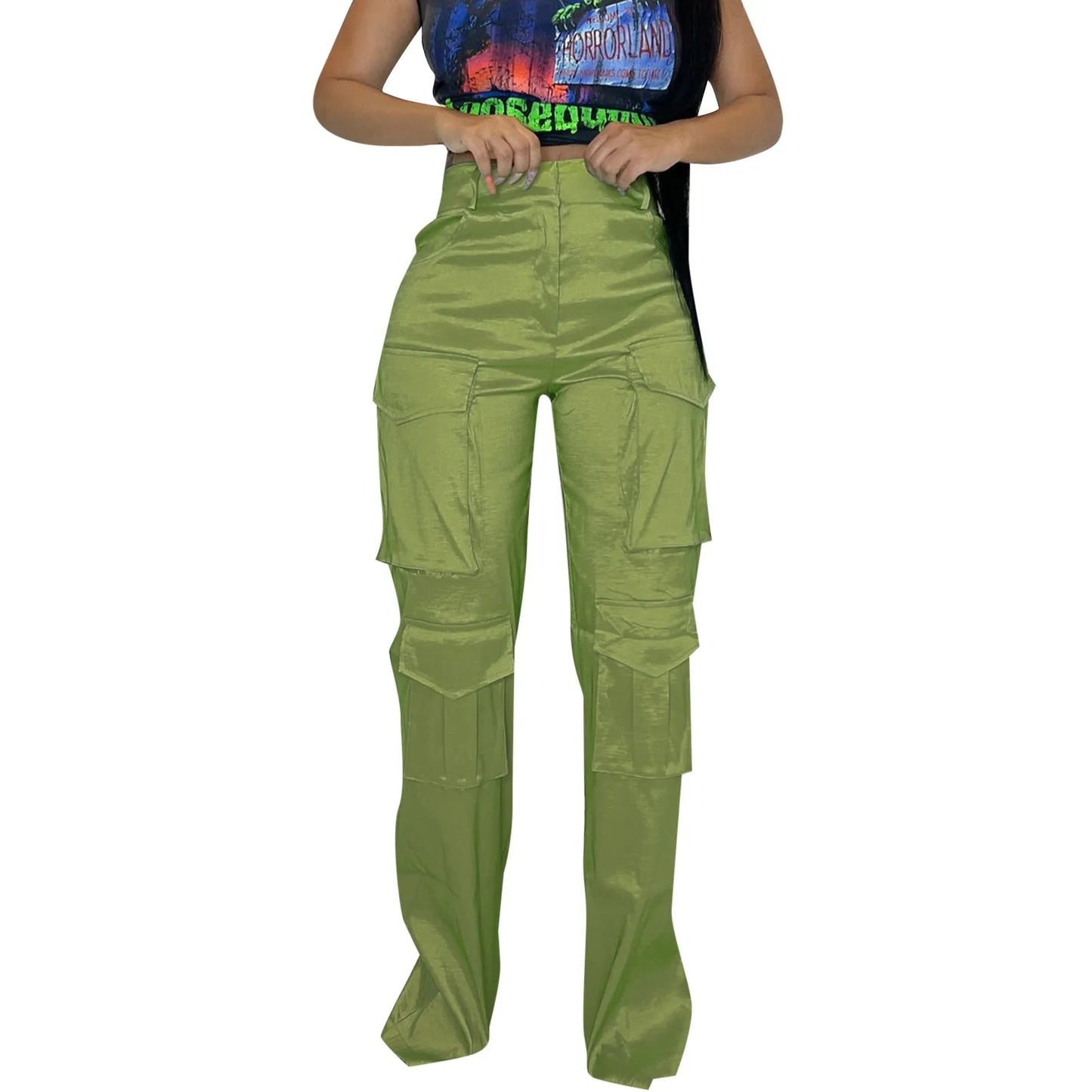 New Cargo Pants Female High Waist Wide Leg Trousers Women Fashion Pocket