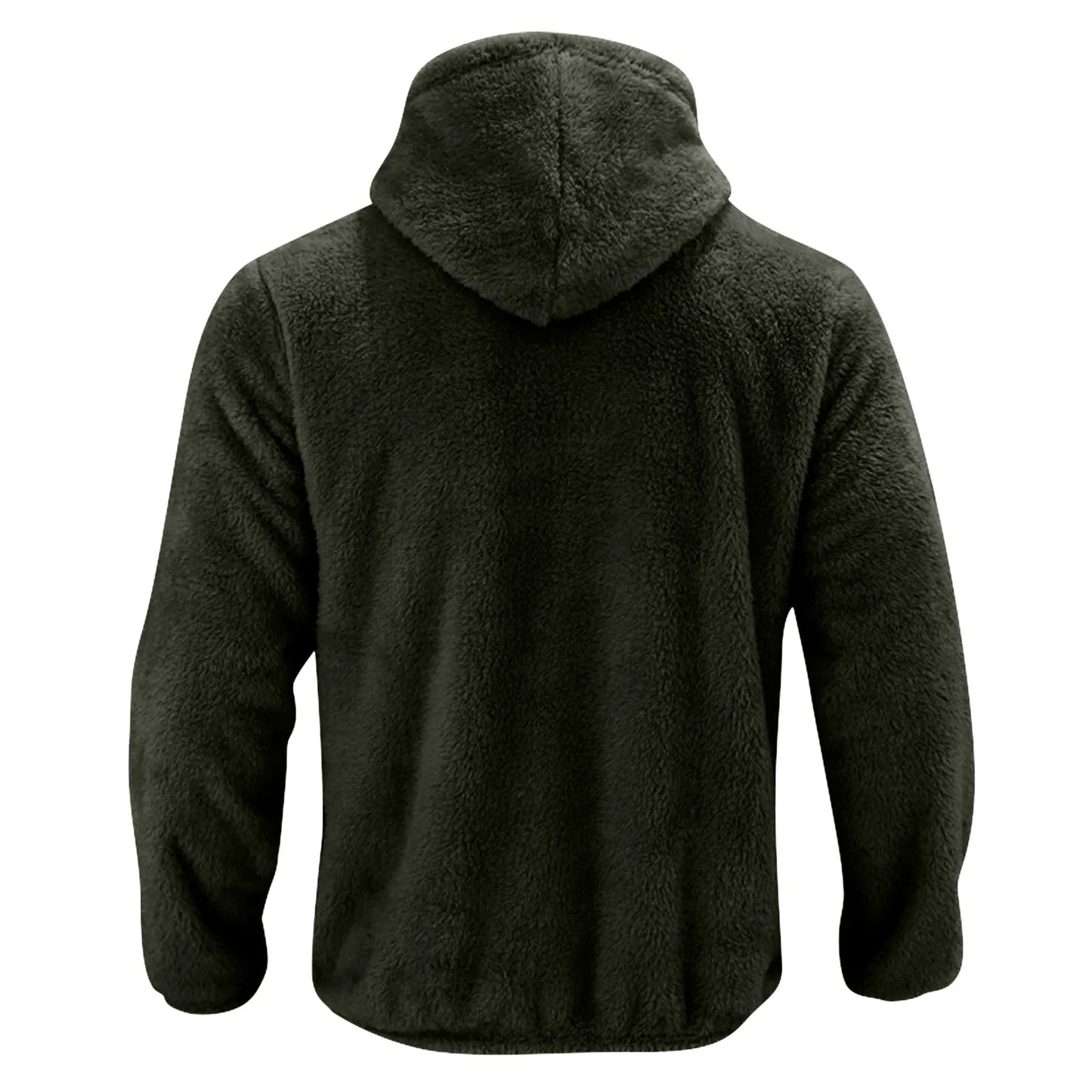 Men Coat Winter Fleece Jacket Plush Zipper Hooded Solid Soft Cold-proof Thermal