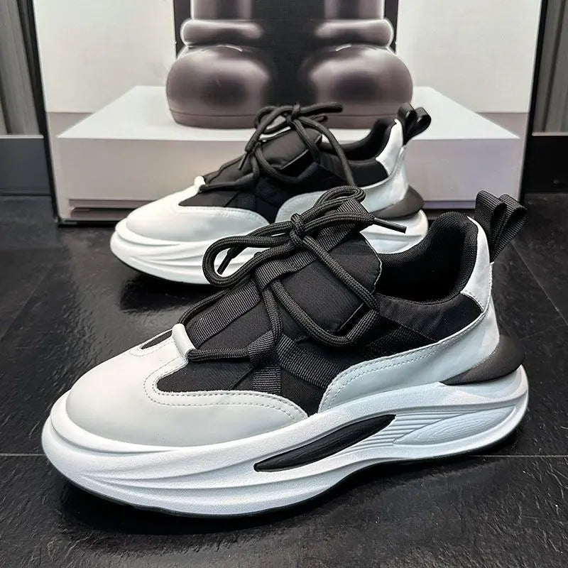 Fashion Men Designer Chunky Sneakers Board Shoes Casual Microfiber Leather Patchwork