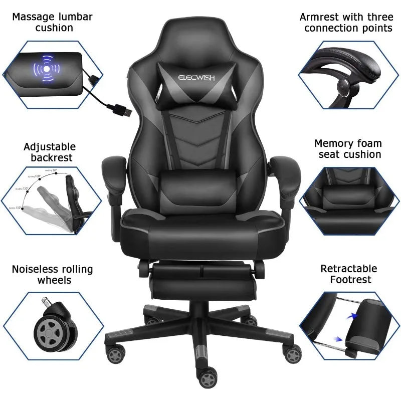 ARTET Gaming Chair with Massage High Back Computer Chair with Footrest Headrest