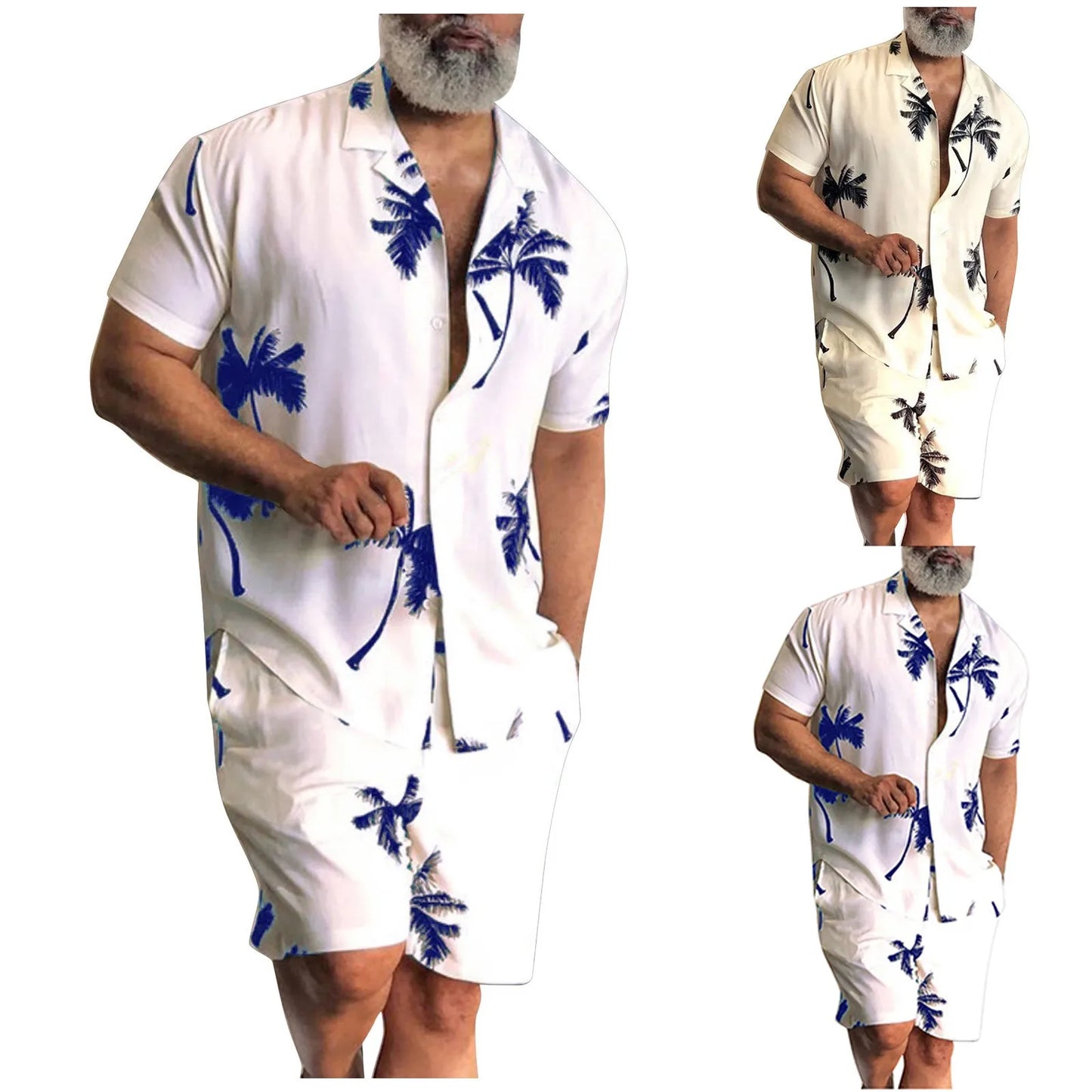 Sets Men Hawaii Shorts Shirt Clothing Set Casual Palm Tree Floral