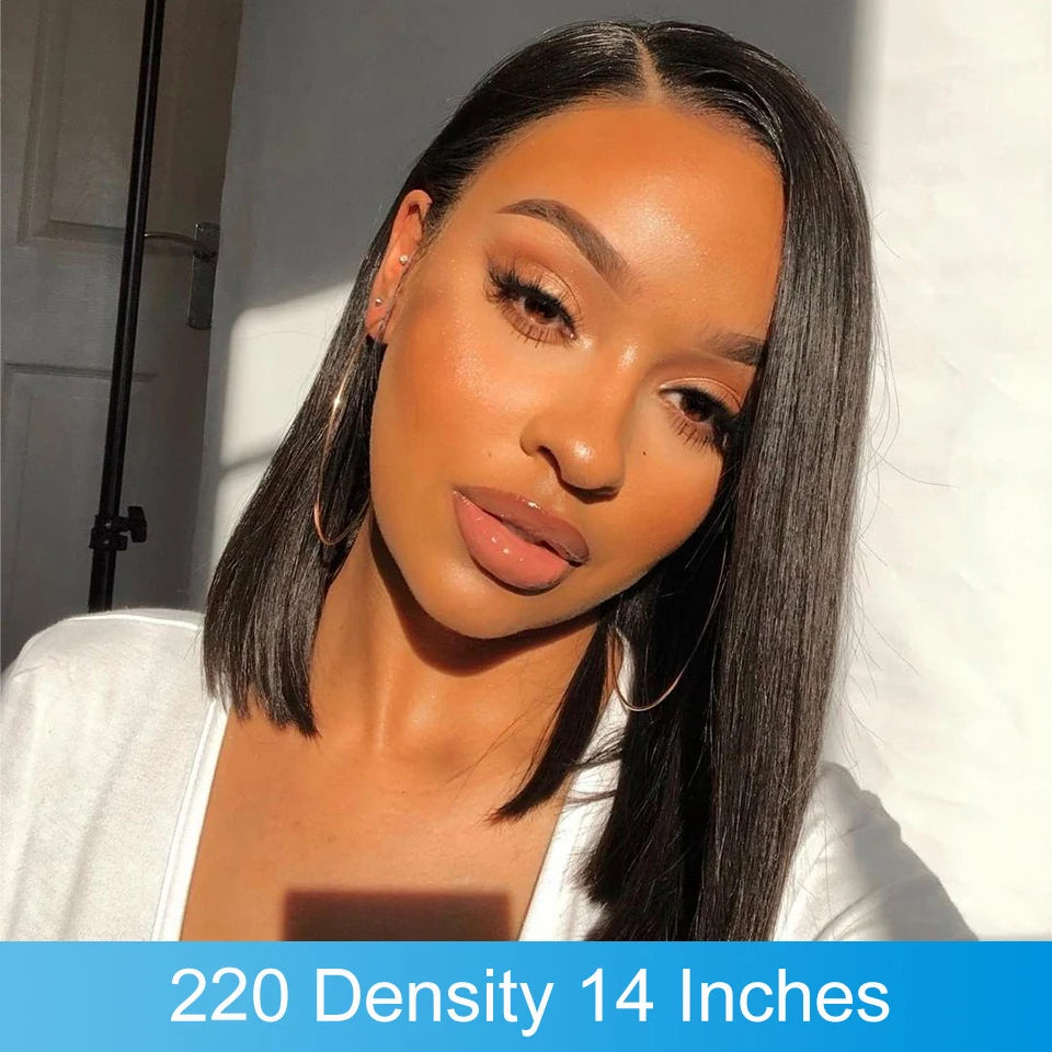 Pre Plucked Brazilian Human Hair Wigs Side Part Bob Wig for Women Natural Color T Part Lace Remy Straight Human Hair Wigs