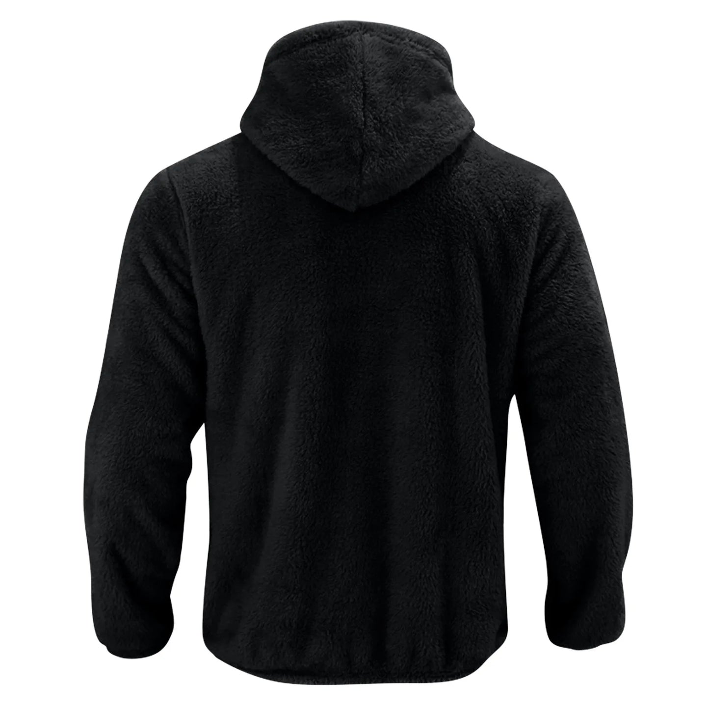 Men Coat Winter Fleece Jacket Plush Zipper Hooded Solid Soft Cold-proof Thermal