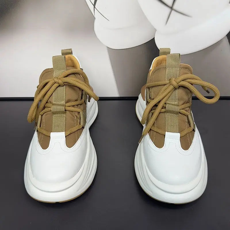 Fashion Men Designer Chunky Sneakers Board Shoes Casual Microfiber Leather Patchwork