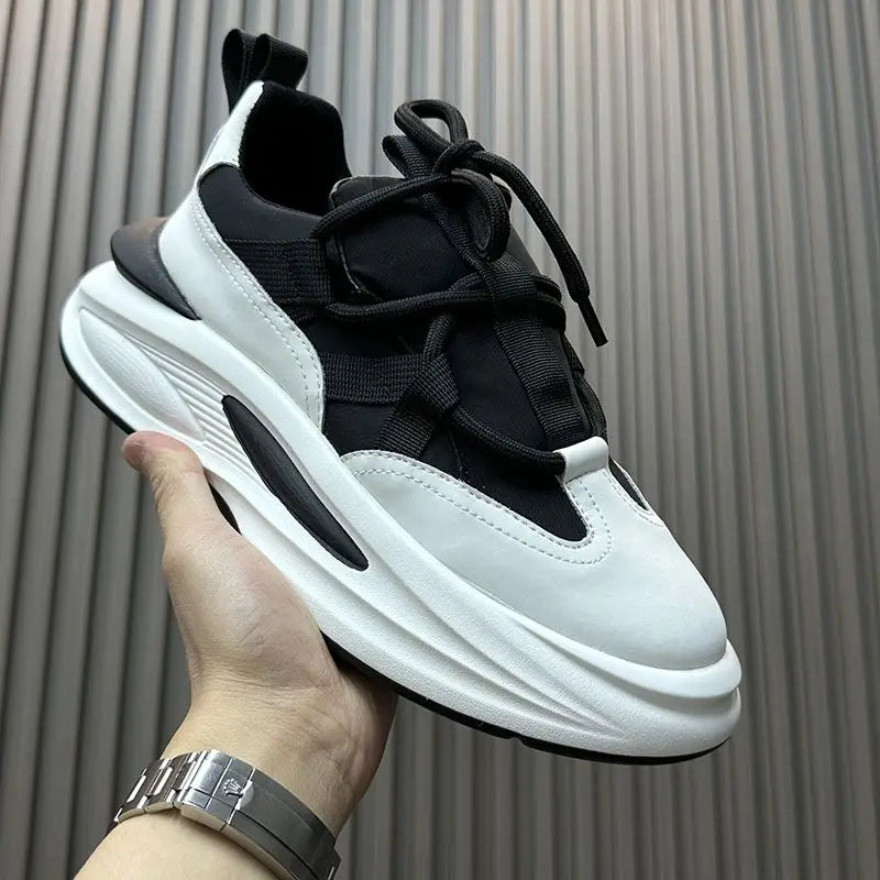 Fashion Men Designer Chunky Sneakers Board Shoes Casual Microfiber Leather Patchwork