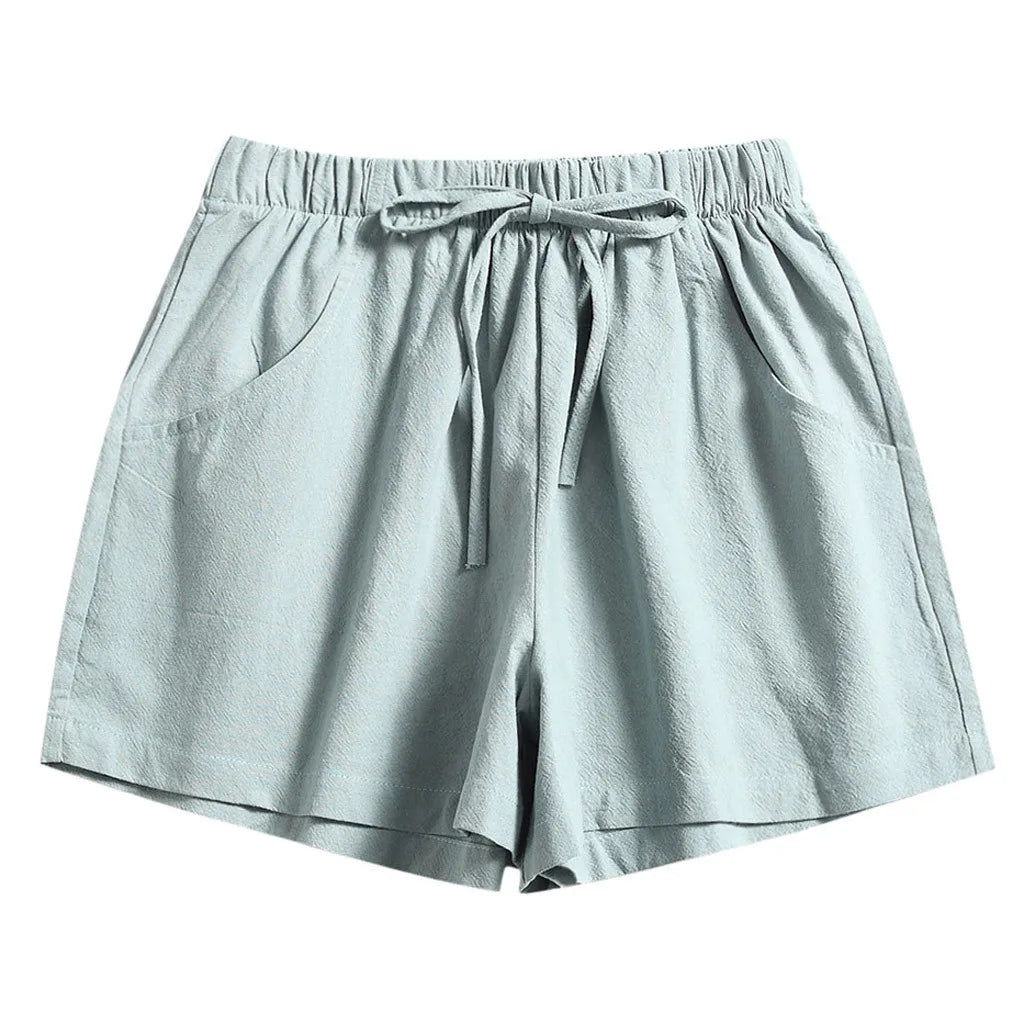 Women's Drawstring High Waist Solid Color Shorts Summer Loose Beach