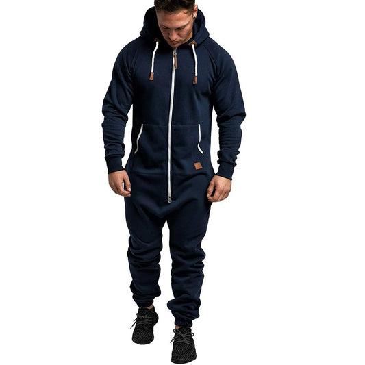 Men One-piece Garment Pajama Playsuit Zipper Hoodie