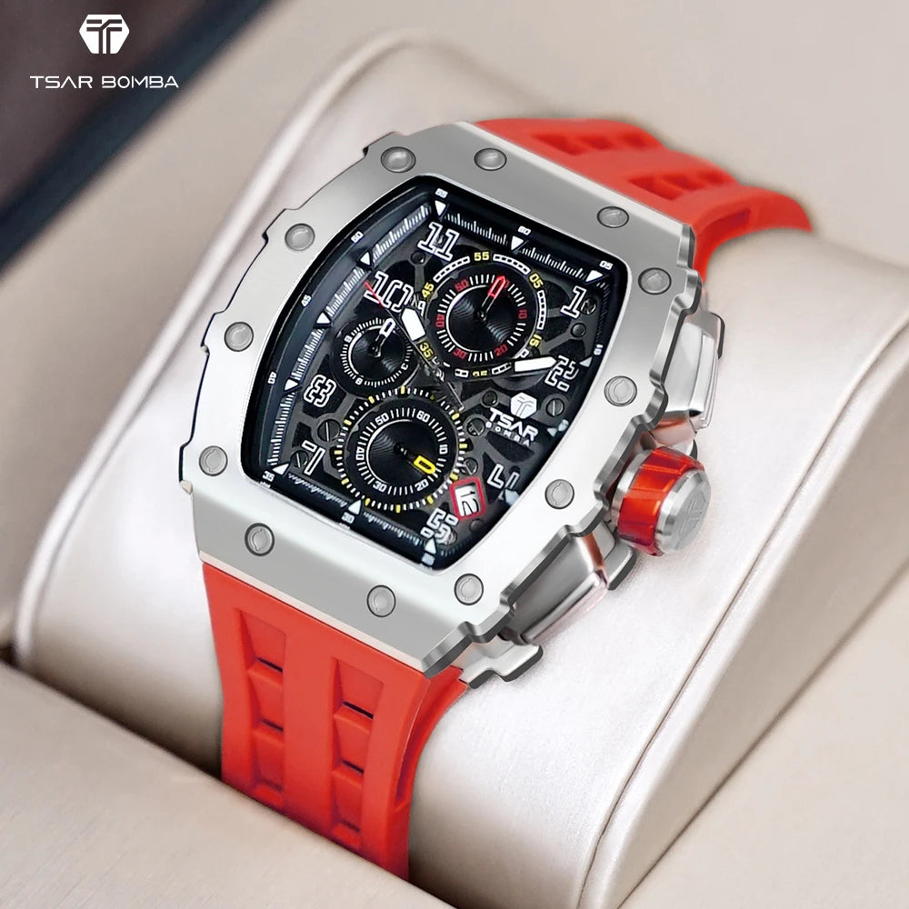 TSAR BOMBA Luxury Watch Men Top Brand Luminous Hand Imported Silicone Strap